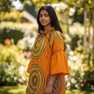 Vibrant Orange Patterned Dress